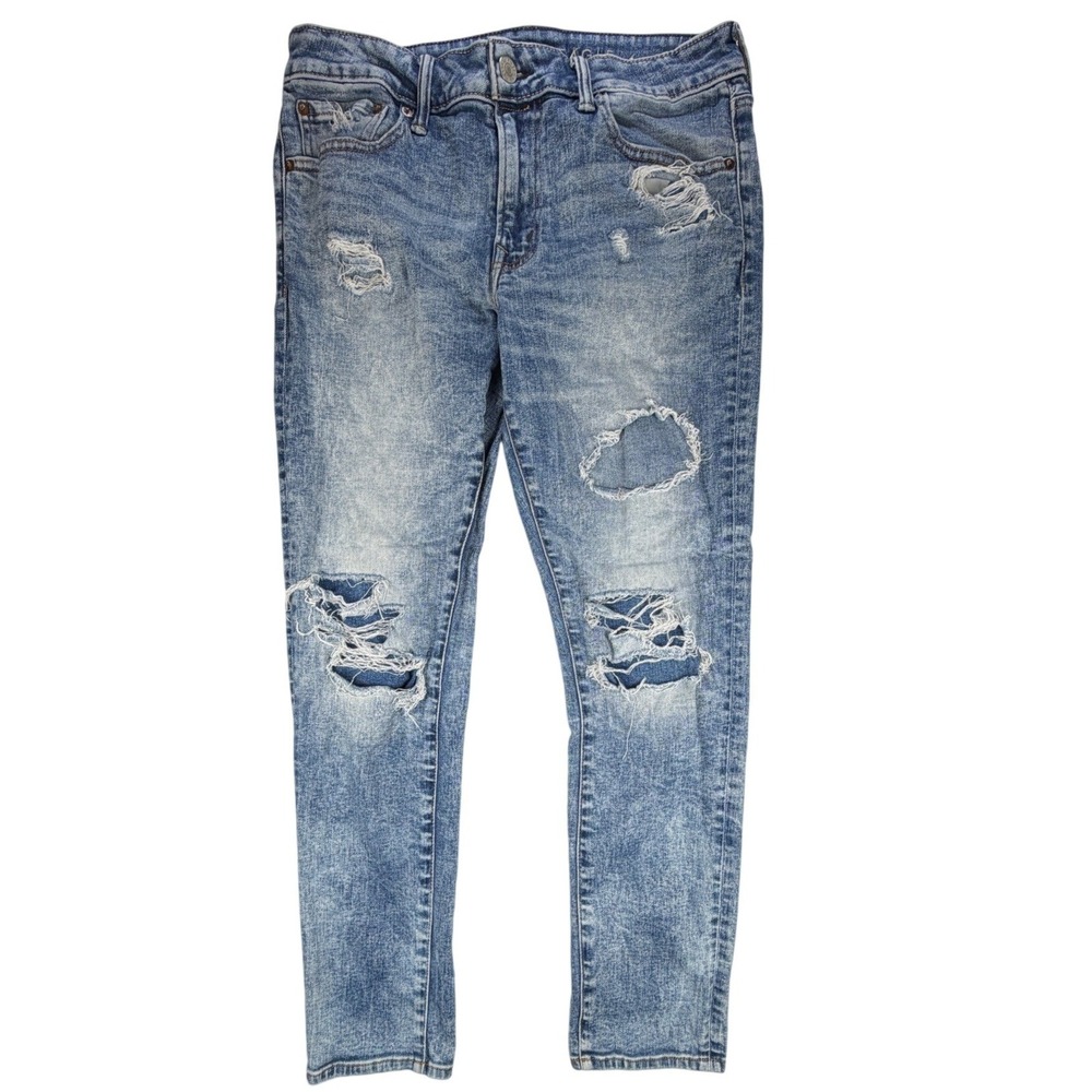 American Eagle AirFlex Skinny Distressed Jeans Mens 33x30 Light Wash Ripped Blue